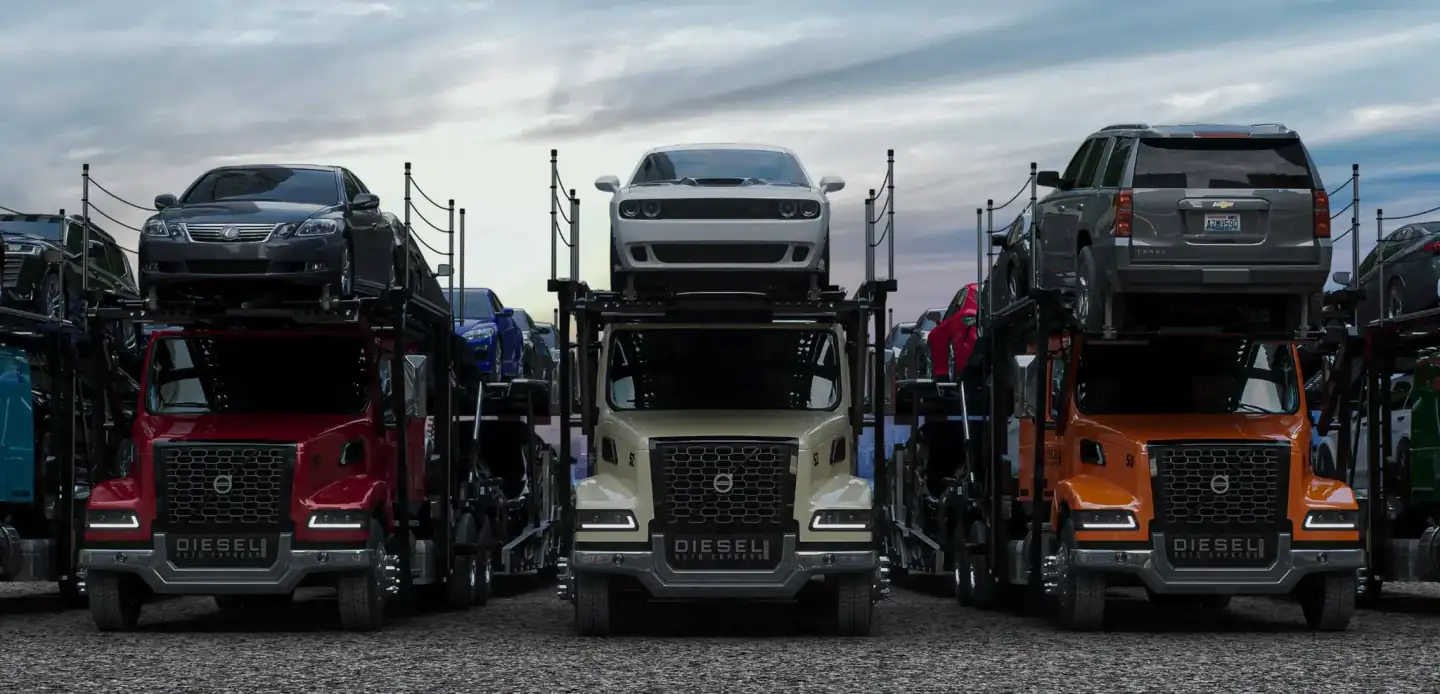 Car carriers loaded with vehicles