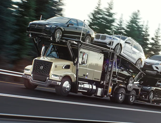 Professional car carrier diesel truck transporting vehicles safely